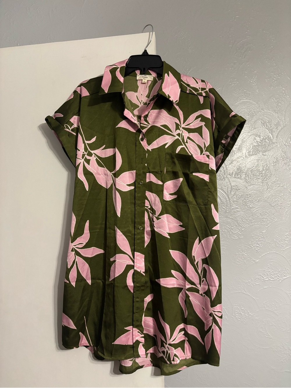 Impressions Olive Green & Pink Floral Button-Down Shirt Dress
